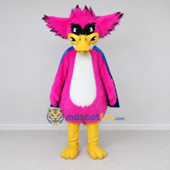 Custom Pink and Blue Owl Character with a Cape Mascot Costume Adult Full Body Suit for Theme Parties Custom Pink and Blue Owl Character with a Cape Mascot Costume Adult Full Body Suit for Theme Parties