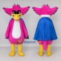 Custom Pink and Blue Owl Character with a Cape Mascot Costume Adult Full Body Suit for Theme Parties