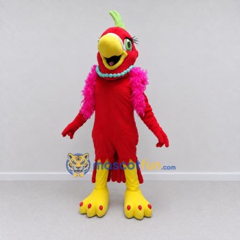Custom Red and Pink Parrot Character with a Necklace Mascot Costume Adult Full Body Suit for Summer Events Custom Red and Pink Parrot Character with a Necklace Mascot Costume Adult Full Body Suit for Summer Events