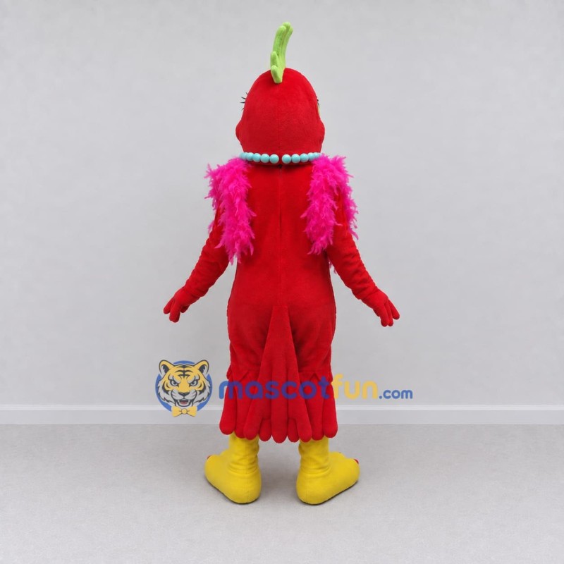 Custom Red and Pink Parrot Character with a Necklace Mascot Costume Adult Full Body Suit for Summer Events