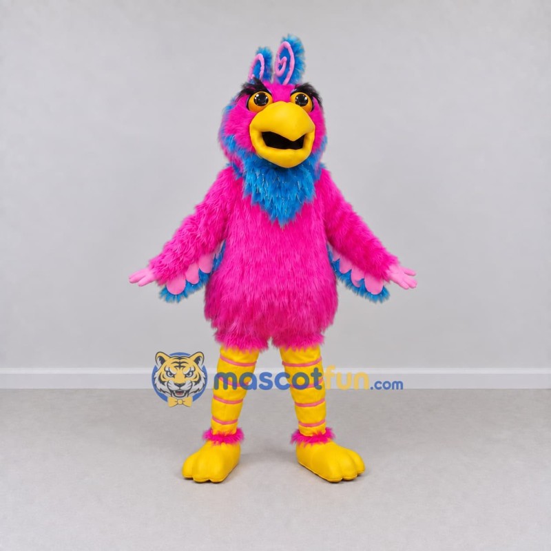 Custom Pink and Blue Crested Bird Character Mascot Costume Adult Full Body Suit for Theme Parties Custom Pink and Blue Crested Bird Character Mascot Costume Adult Full Body Suit for Theme Parties