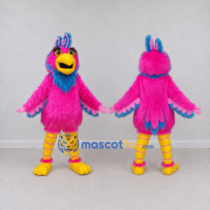 Custom Pink and Blue Crested Bird Character Mascot Costume Adult Full Body Suit for Theme Parties Custom Pink and Blue Crested Bird Character Mascot Costume Adult Full Body Suit for Theme Parties