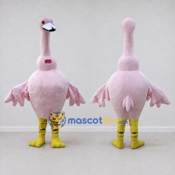 Custom Pink and Yellow Flamingo Character Mascot Costume Adult Full Body Suit for Summer Events
