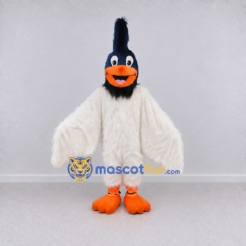 Custom White and Black Crested Bird Character Mascot Costume Adult Full Body Suit for Theme Parties