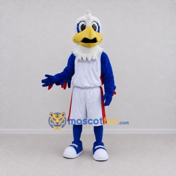 Custom White Blue and Red Eagle Character in Sportswear Mascot Costume Adult Full Body Suit for Sports Events Custom White Blue and Red Eagle Character in Sportswear Mascot Costume Adult Full Body Suit for Sports Events
