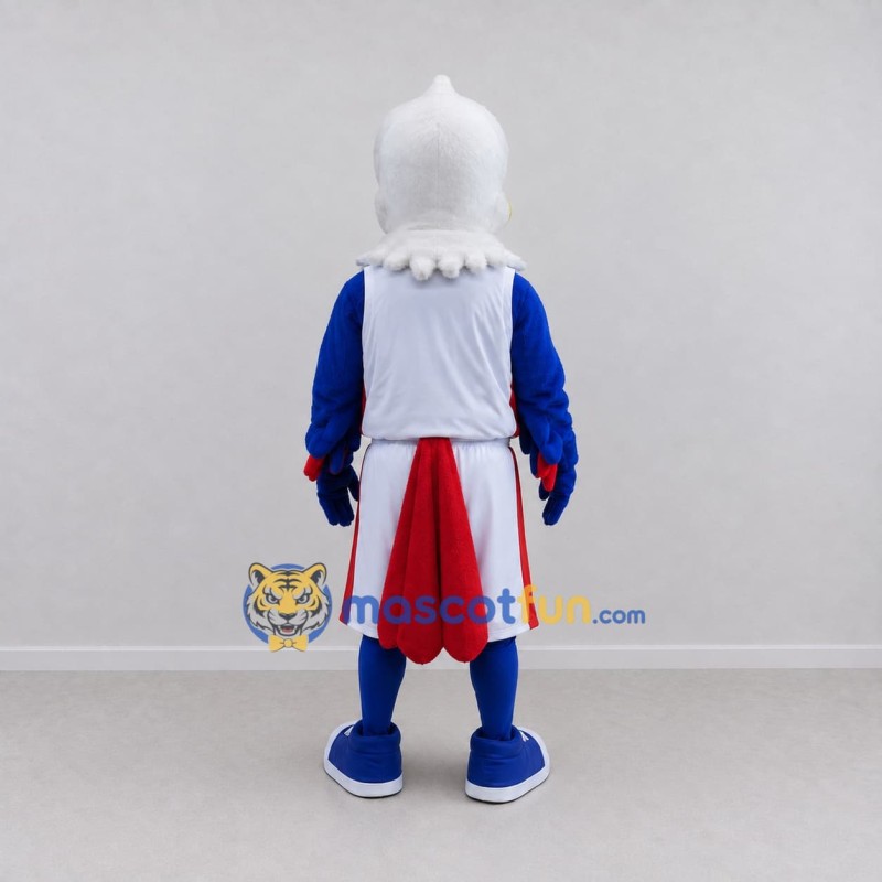 Custom White Blue and Red Eagle Character in Sportswear Mascot Costume Adult Full Body Suit for Sports Events Custom White Blue and Red Eagle Character in Sportswear Mascot Costume Adult Full Body Suit for Sports Events