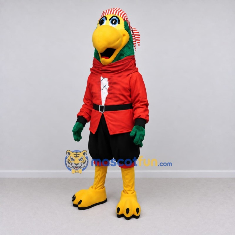 Custom Green and Red Pirate Parrot Character Mascot Costume Adult Full Body Suit for Theme Parties Custom Green and Red Pirate Parrot Character Mascot Costume Adult Full Body Suit for Theme Parties