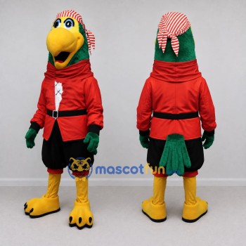 Custom Green and Red Pirate Parrot Character Mascot Costume Adult Full Body Suit for Theme Parties