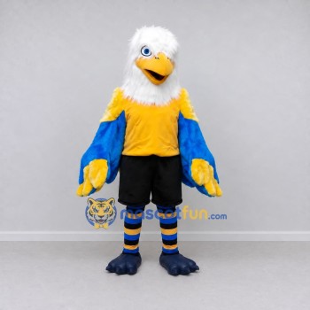 Custom White Yellow and Blue Eagle Character in Sportswear Mascot Costume Adult Full Body Suit for Sports Events Custom White Yellow and Blue Eagle Character in Sportswear Mascot Costume Adult Full Body Suit for Sports Events