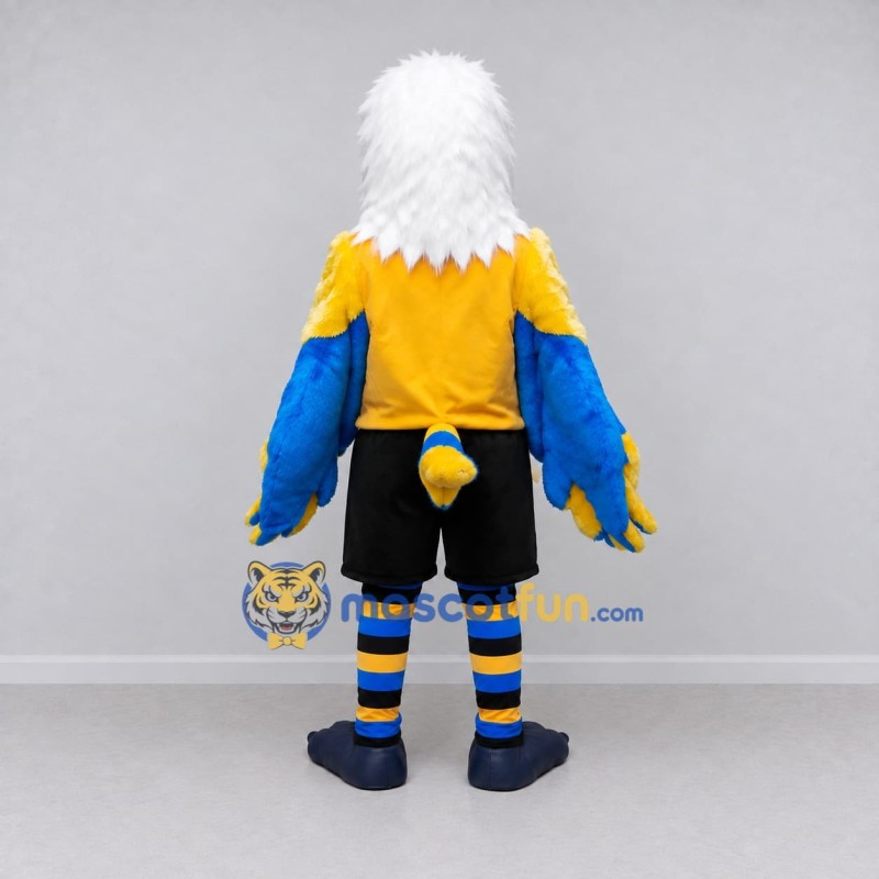 Custom White Yellow and Blue Eagle Character in Sportswear Mascot Costume Adult Full Body Suit for Sports Events Custom White Yellow and Blue Eagle Character in Sportswear Mascot Costume Adult Full Body Suit for Sports Events