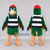 Custom Green and Black Parrot Character in a Striped Shirt Mascot Costume Adult Full Body Suit for Theme Parties Custom Green and Black Parrot Character in a Striped Shirt Mascot Costume Adult Full Body Suit for Theme Parties
