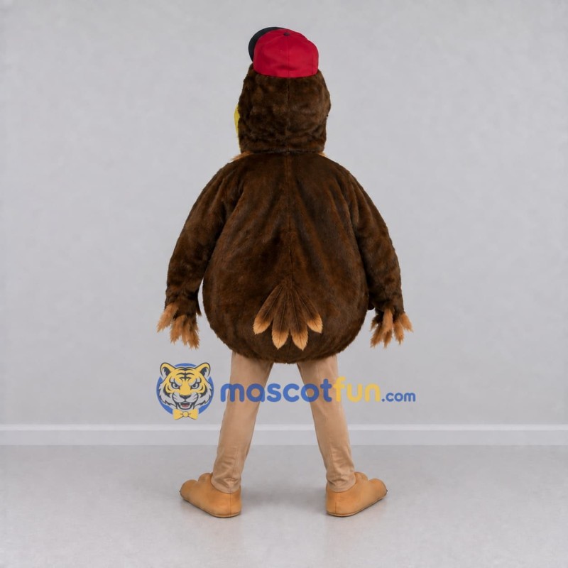 Custom Brown and White Bird Character with a Cap Mascot Costume Adult Full Body Suit for School Events Custom Brown and White Bird Character with a Cap Mascot Costume Adult Full Body Suit for School Events