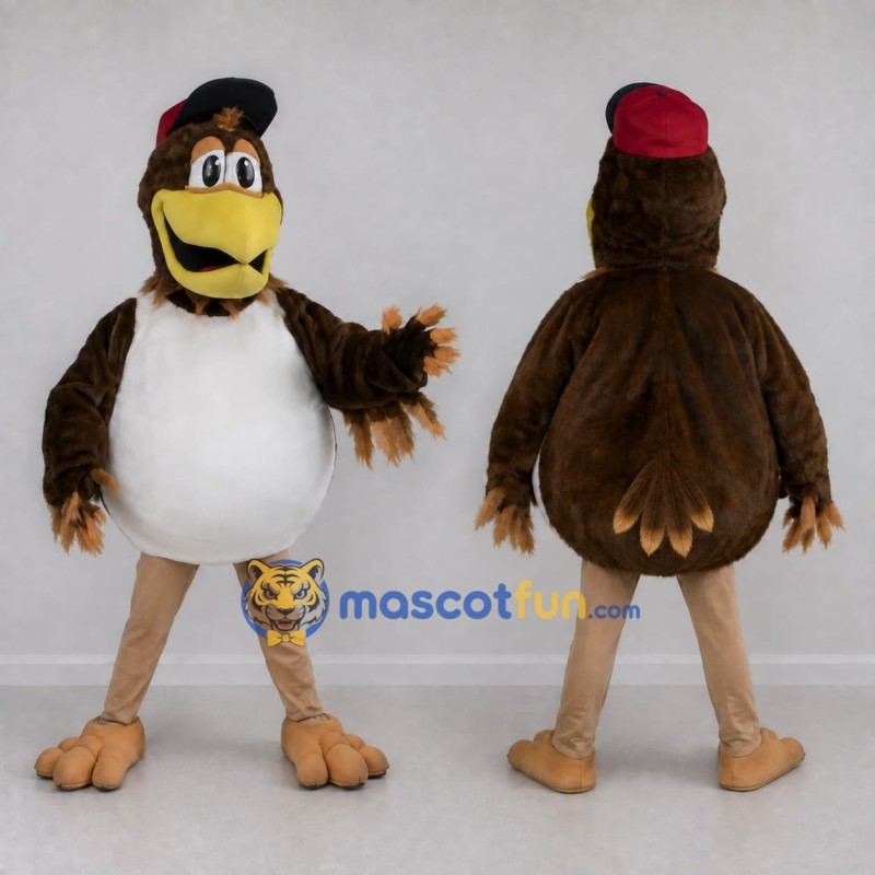 Custom Brown and White Bird Character with a Cap Mascot Costume Adult Full Body Suit for School Events Custom Brown and White Bird Character with a Cap Mascot Costume Adult Full Body Suit for School Events