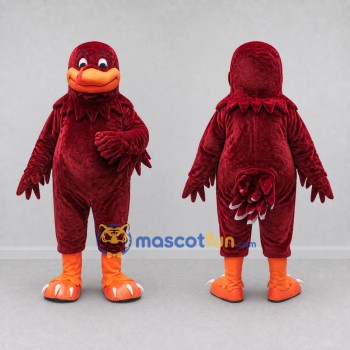 Custom Burgundy and Orange Bird Character Mascot Costume Adult Full Body Suit for School Events