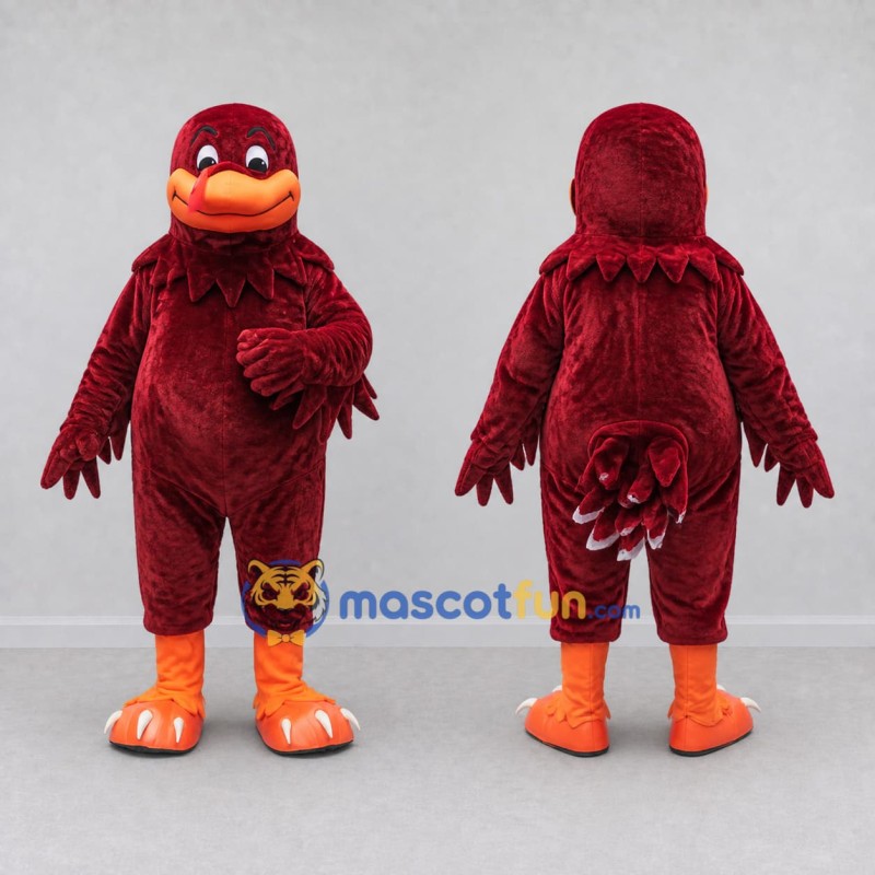 Custom Burgundy and Orange Bird Character Mascot Costume Adult Full Body Suit for School Events