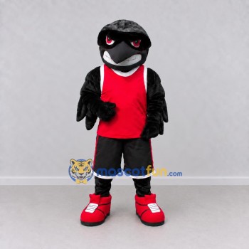 Custom Black and Red Bird Character in Sportswear Mascot Costume Adult Full Body Suit for Sports Events Custom Black and Red Bird Character in Sportswear Mascot Costume Adult Full Body Suit for Sports Events