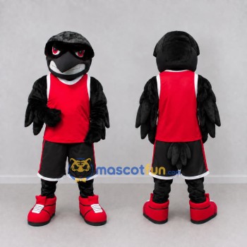 Custom Black and Red Bird Character in Sportswear Mascot Costume Adult Full Body Suit for Sports Events