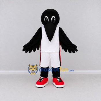 Custom Black and White Crow Character in Sportswear Mascot Costume Adult Full Body Suit for Sports Events