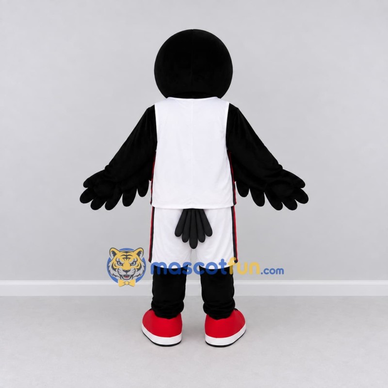 Custom Black and White Crow Character in Sportswear Mascot Costume Adult Full Body Suit for Sports Events Custom Black and White Crow Character in Sportswear Mascot Costume Adult Full Body Suit for Sports Events