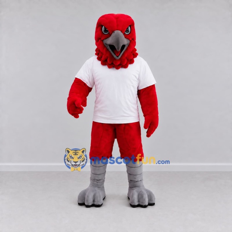 Custom Red and White Eagle Character in a T-Shirt Mascot Costume Adult Full Body Suit for Sports Events Custom Red and White Eagle Character in a T-Shirt Mascot Costume Adult Full Body Suit for Sports Events