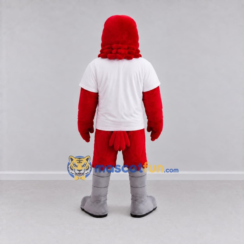 Custom Red and White Eagle Character in a T-Shirt Mascot Costume Adult Full Body Suit for Sports Events Custom Red and White Eagle Character in a T-Shirt Mascot Costume Adult Full Body Suit for Sports Events