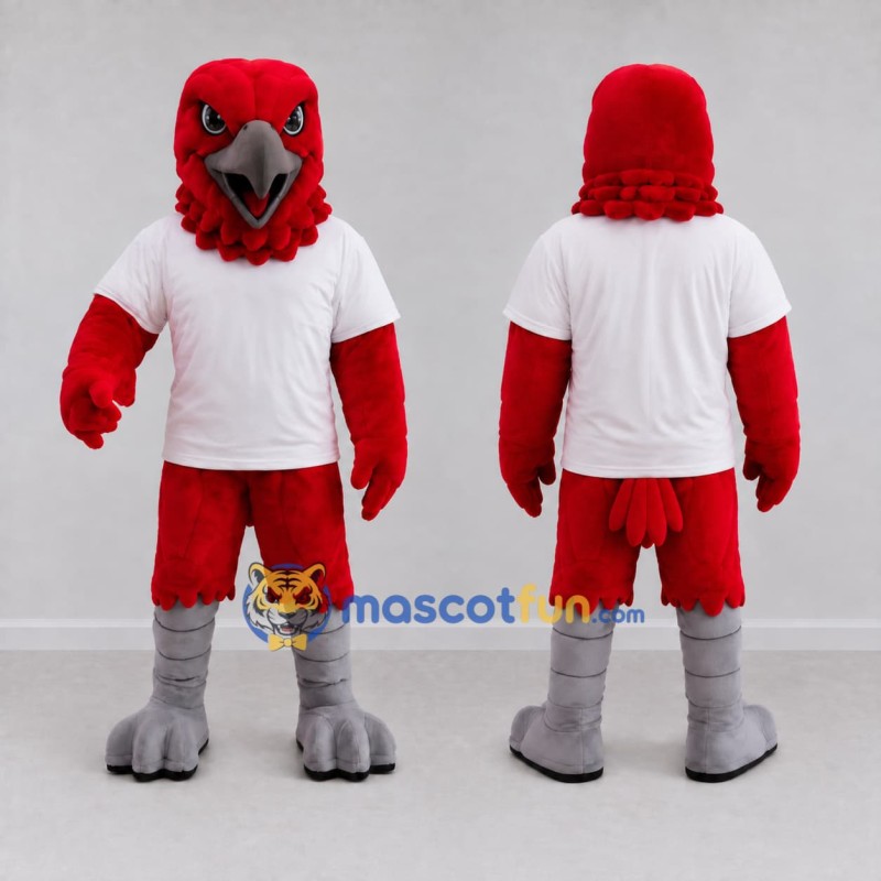 Custom Red and White Eagle Character in a T-Shirt Mascot Costume Adult Full Body Suit for Sports Events Custom Red and White Eagle Character in a T-Shirt Mascot Costume Adult Full Body Suit for Sports Events