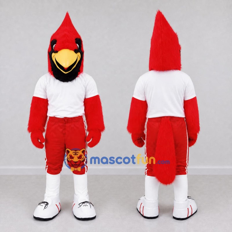 Custom Red and White Cardinal Character in Sportswear Mascot Costume Adult Full Body Suit for Sports Events