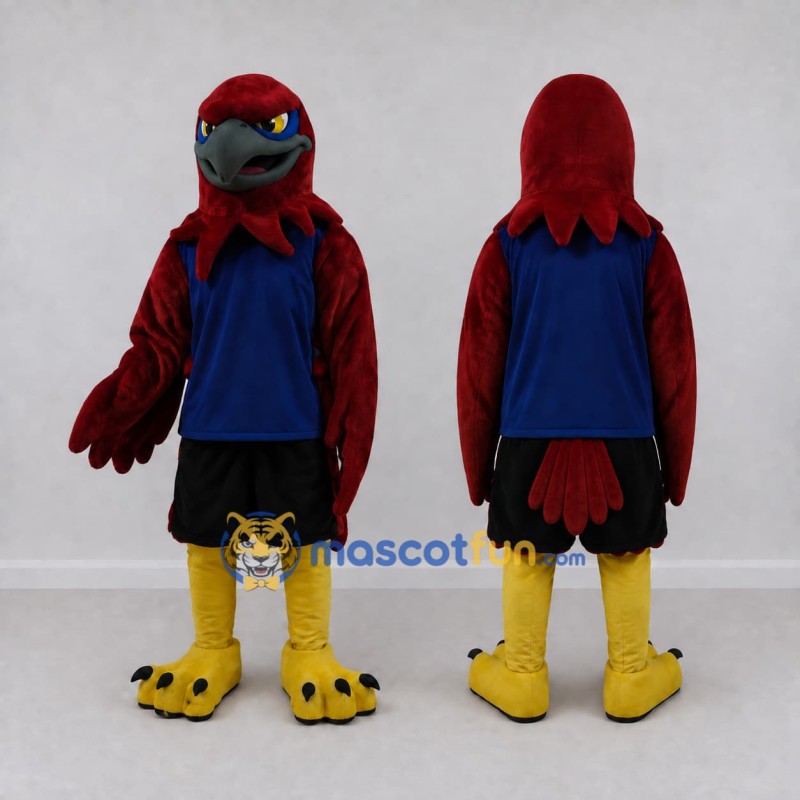 Custom Burgundy and Blue Eagle Character in Sportswear Mascot Costume Adult Full Body Suit for Sports Events Custom Burgundy and Blue Eagle Character in Sportswear Mascot Costume Adult Full Body Suit for Sports Events