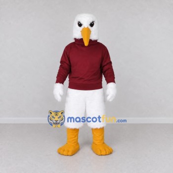 Custom White and Burgundy Eagle Character in a Sweatshirt Mascot Costume Adult Full Body Suit for Sports Events