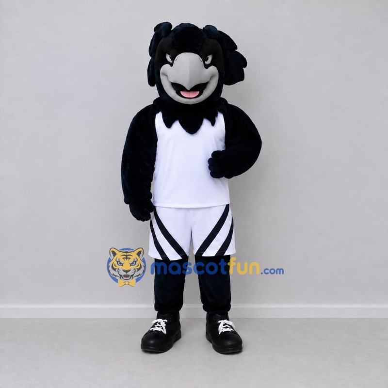 Custom Black and White Bird Character in Sportswear Mascot Costume Adult Full Body Suit for Sports Events Custom Black and White Bird Character in Sportswear Mascot Costume Adult Full Body Suit for Sports Events