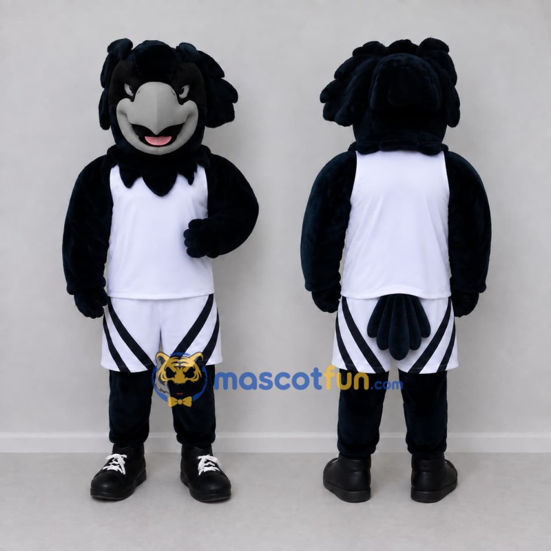Custom Black and White Bird Character in Sportswear Mascot Costume Adult Full Body Suit for Sports Events Custom Black and White Bird Character in Sportswear Mascot Costume Adult Full Body Suit for Sports Events
