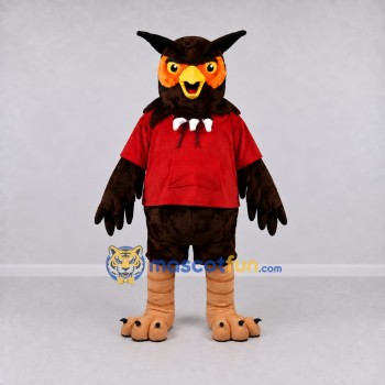 Custom Brown and Red Owl Character in a T-Shirt Mascot Costume Adult Full Body Suit for School Events