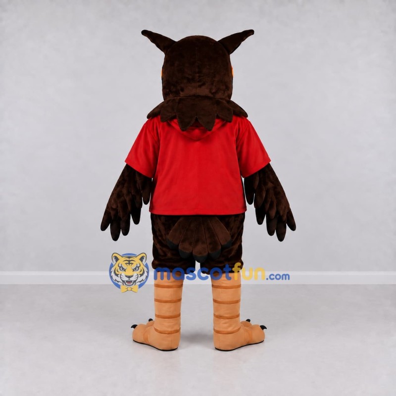 Custom Brown and Red Owl Character in a T-Shirt Mascot Costume Adult Full Body Suit for School Events Custom Brown and Red Owl Character in a T-Shirt Mascot Costume Adult Full Body Suit for School Events