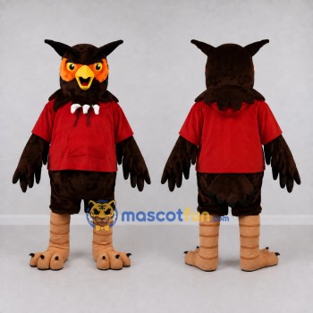 Custom Brown and Red Owl Character in a T-Shirt Mascot Costume Adult Full Body Suit for School Events