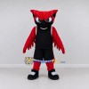 Custom Red and Black Owl Character in Sportswear Mascot Costume Adult Full Body Suit for Sports Events