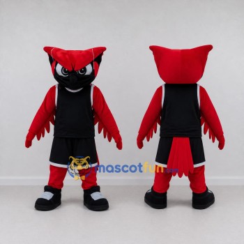 Custom Red and Black Owl Character in Sportswear Mascot Costume Adult Full Body Suit for Sports Events