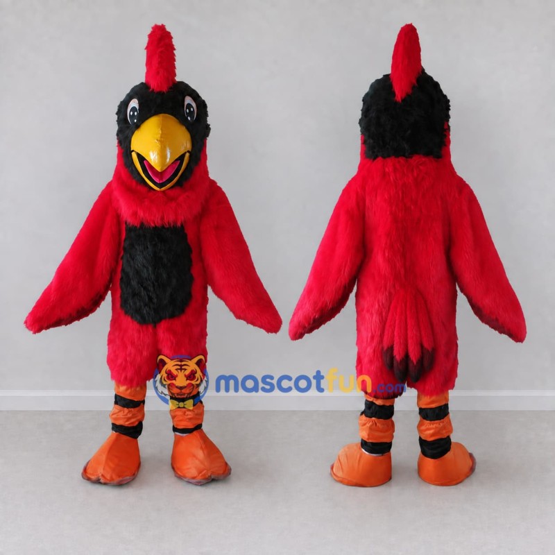 Custom Red and Black Crested Bird Character Mascot Costume Adult Full Body Suit for School Events Custom Red and Black Crested Bird Character Mascot Costume Adult Full Body Suit for School Events