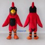 Custom Red and Black Crested Bird Character Mascot Costume Adult Full Body Suit for School Events