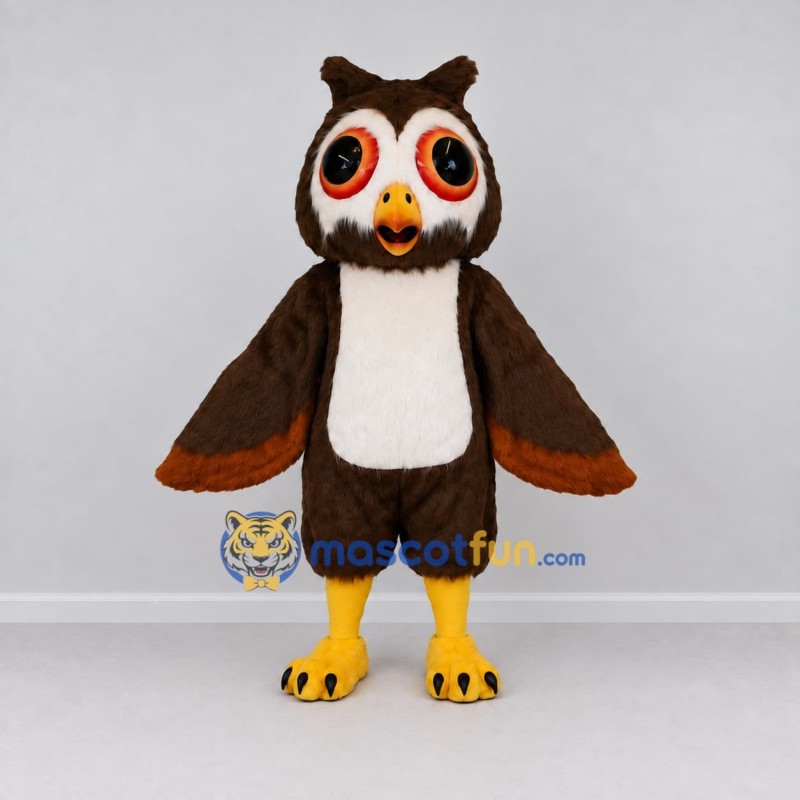 Custom Brown and White Owl Character Mascot Costume Adult Full Body Suit for School Events Custom Brown and White Owl Character Mascot Costume Adult Full Body Suit for School Events