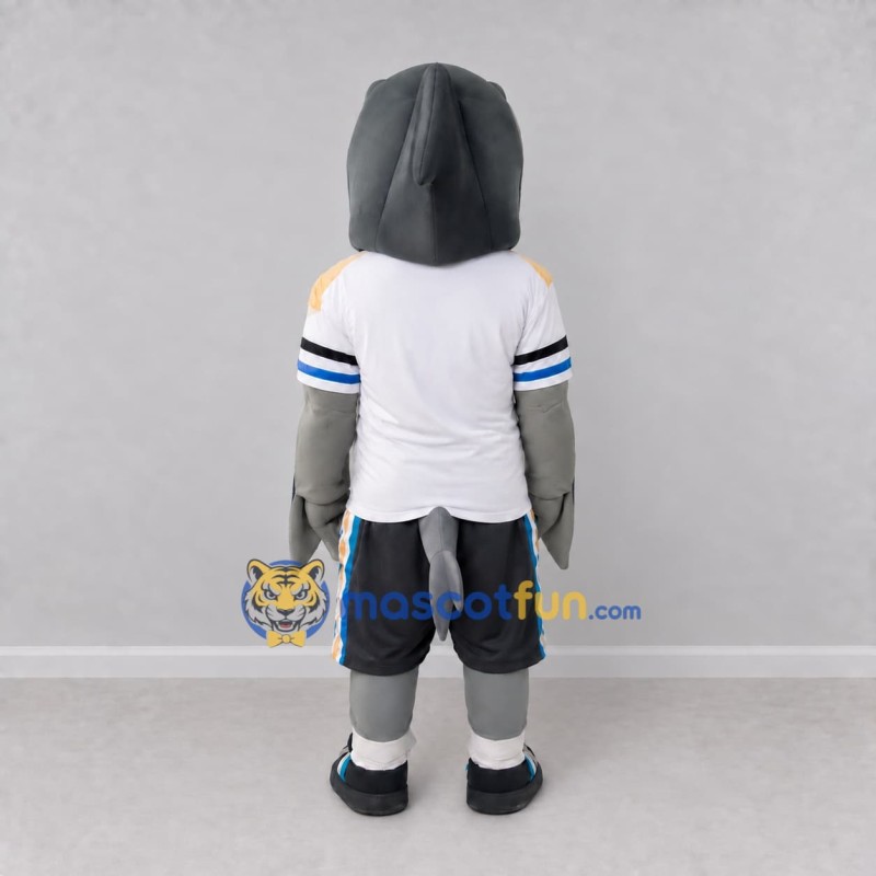 Custom Gray and White Shark Character in Sportswear Mascot Costume Adult Full Body Suit for Sports Events Custom Gray and White Shark Character in Sportswear Mascot Costume Adult Full Body Suit for Sports Events