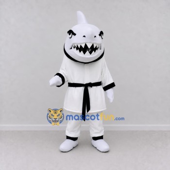 Custom White and Black Shark Character in a Karate Uniform Mascot Costume Adult Full Body Suit for Sports Events Custom White and Black Shark Character in a Karate Uniform Mascot Costume Adult Full Body Suit for Sports Events