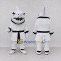Custom White and Black Shark Character in a Karate Uniform Mascot Costume Adult Full Body Suit for Sports Events