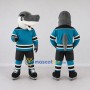 Custom Gray and Teal Shark Character in a Hockey Uniform Mascot Costume Adult Full Body Suit for Sports Events