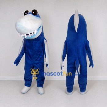 Custom Blue and White Shark Character Mascot Costume Adult Full Body Suit for Ocean Events