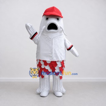 Custom White and Red Fish Character in a Baseball Outfit Mascot Costume Adult Full Body Suit for Sports Events