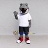 Custom Gray and White Shark Character in Sportswear Mascot Costume Adult Full Body Suit for Sports Events Custom Gray and White Shark Character in Sportswear Mascot Costume Adult Full Body Suit for Sports Events