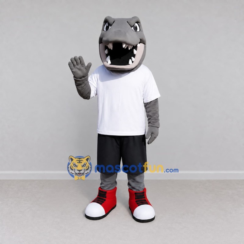 Custom Gray and White Shark Character in Sportswear Mascot Costume Adult Full Body Suit for Sports Events Custom Gray and White Shark Character in Sportswear Mascot Costume Adult Full Body Suit for Sports Events