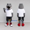 Custom Gray and White Shark Character in Sportswear Mascot Costume Adult Full Body Suit for Sports Events Custom Gray and White Shark Character in Sportswear Mascot Costume Adult Full Body Suit for Sports Events