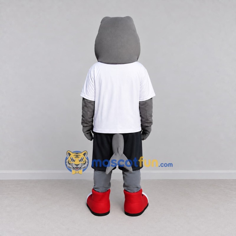 Custom Gray and White Shark Character in Sportswear Mascot Costume Adult Full Body Suit for Sports Events Custom Gray and White Shark Character in Sportswear Mascot Costume Adult Full Body Suit for Sports Events