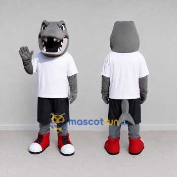 Custom Gray and White Shark Character in Sportswear Mascot Costume Adult Full Body Suit for Sports Events